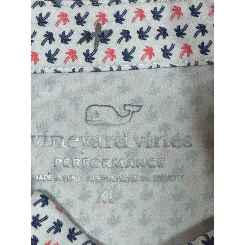 Vineyard Vines Performance Polo Shirt Mens XL Blue/Pink Palm Tree AOP S/S B8 - Picture 5 of 7